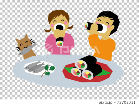 節分に恵方巻を食べる子供 節分に恵方巻を食べる子供 72702311