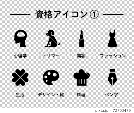 資格、スキルのアイコンのセット／ビジネススキル／趣味／イラスト／心理学／トリマー／美容 72703479