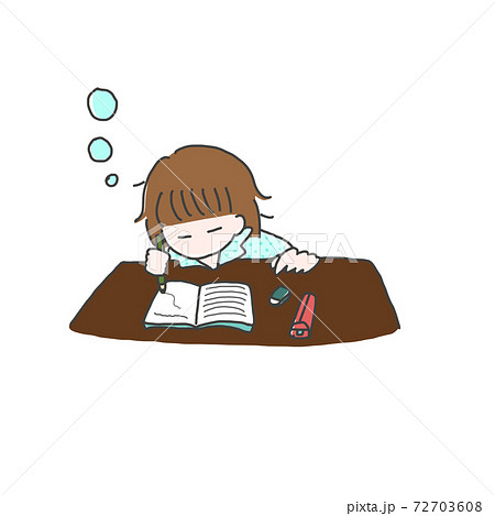 勉強しながら寝落ちする女の子のイラスト素材