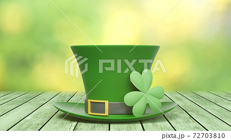 セントパトリックデーのための 緑色の帽子とクローバーやシャムロックの画像 のイラスト素材