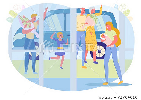 Big Family Joyfully Meet Mom and Baby, Banner. 72704010