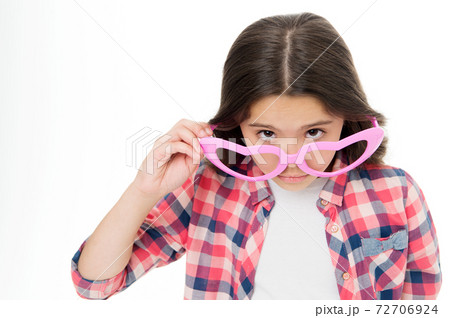 Girl cute big heart shaped glasses isolated white background. Girl cute big heart shaped glasses isolated white background. 72706924