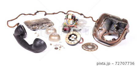Disassembled old retro vintage rotary phone 72707736