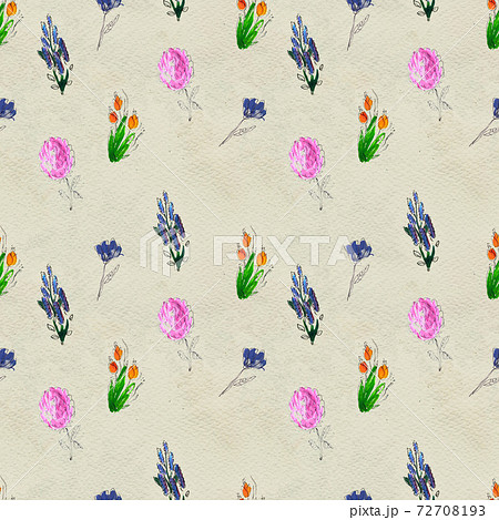 Seamless pattern with flowers. Watercolor or acrylic painting. Hand drawn floral background. 72708193