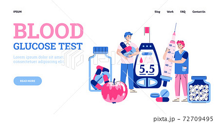 Landing page template with doctor making blood glucose test for diabetes disease 72709495