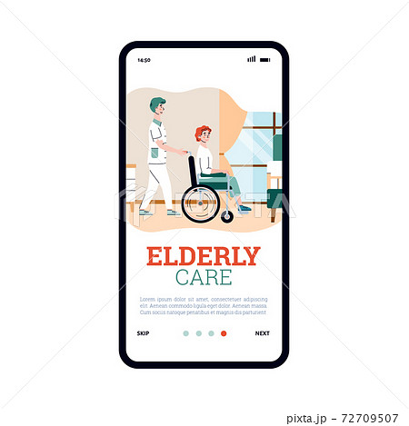 Onboarding screen for elderly people care services cartoon vector illustration. Onboarding screen for elderly people care services cartoon vector illustration. 72709507