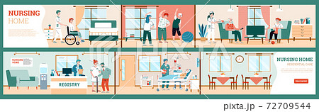 Interior of wards and living rooms of nursing home for elderly retired people 72709544