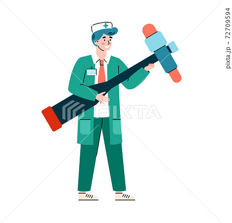 Doctor neurologist with huge medical reflex hammer a vector illustration 72709594