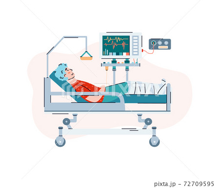 Patient with leg injury is lying on medical hospital bed a vector illustration 72709595