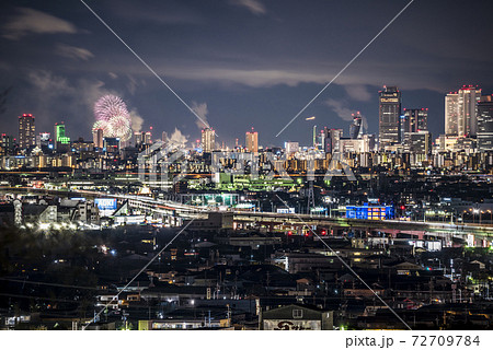 愛知県 名古屋市夜景 名古屋港花火の写真素材