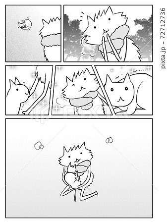 可愛い動物たちの白黒マンガ雑誌調イラスト4 72712736