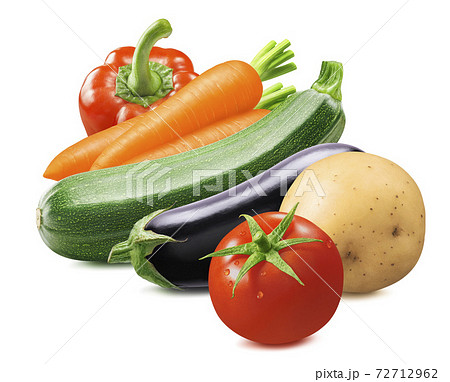 Red sweet pepper, carrot, zucchini, aubergine, tomato, potato and tomato isolated on white background Red sweet pepper, carrot, zucchini, aubergine, tomato, potato and tomato isolated on white background 72712962