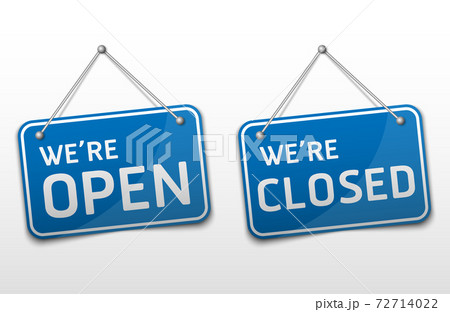 Open and closed blue sign with shadow isolated on white background, vector illustration 72714022