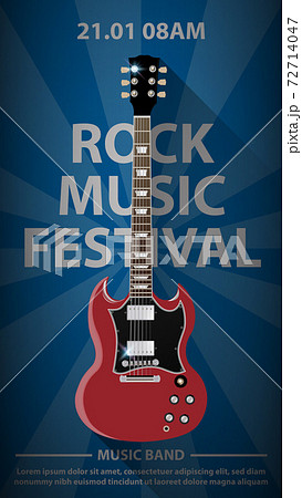 Rock music festival flyer poster design template, red guitar on dark blue background, vector illustration Rock music festival flyer poster design template, red guitar on dark blue background, vector illustration 72714047