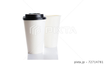 White paper cup for hot coffee with black lid isolated on white background. Takeaway blank small tea cup for your design text or banner of brand. White paper cup for hot coffee with black lid isolated on white background. Takeaway blank small tea cup for your design text or banner of brand. 72714781