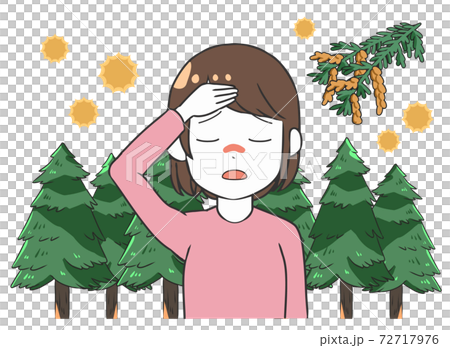 花粉症引起的頭痛女性杉樹 花粉症引起的頭痛女性杉樹 72717976