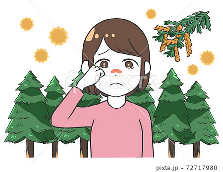 花粉症で目がかゆい 女性 スギの木 花粉症で目がかゆい 女性 スギの木 72717980