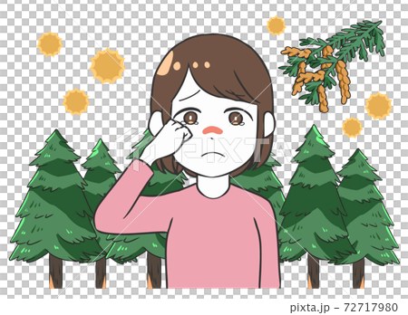 花粉症で目がかゆい 女性 スギの木 花粉症で目がかゆい 女性 スギの木 72717980