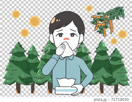 Male Sugi tree blowing his nose due to hay fever Male Sugi tree blowing his nose due to hay fever 72718030