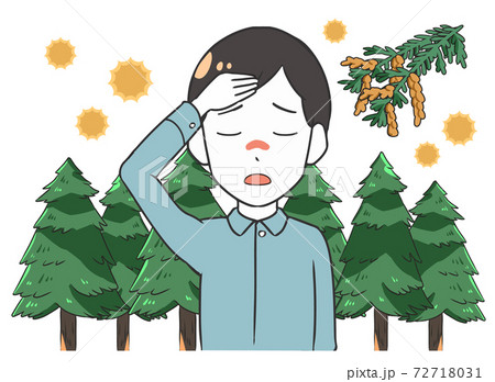 花粉症で頭痛　男性　スギの木 72718031
