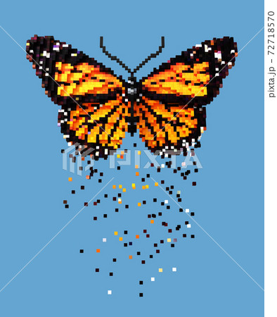 3D pixel art orange butterfly on blue background 3D pixel art orange butterfly on blue background 72718570
