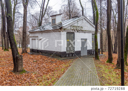 Stone building of electrical substation in the forest Stone building of electrical substation in the forest 72719288
