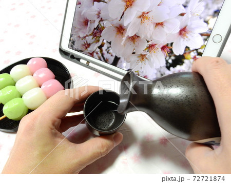 オンラインで花見  イメージ　三色団子 72721874