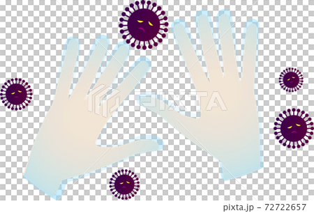 Illustration of disposable vinyl gloves and coronavirus Illustration of disposable vinyl gloves and coronavirus 72722657