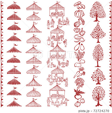 マルシェ フレーム 縦ライン 広告イラストのイラスト素材