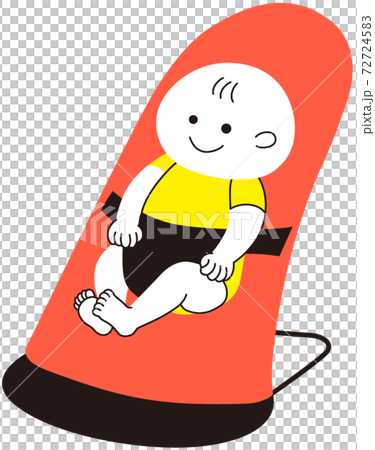 A smiling baby with a red bouncer and yellow clothes A smiling baby with a red bouncer and yellow clothes 72724583