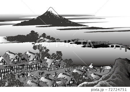 葛飾北斎イメージ甲州伊沢暁白黒白バック 葛飾北斎イメージ甲州伊沢暁白黒白バック 72724751