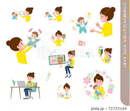 flat type Bun hair mom_with baby flat type Bun hair mom_with baby 72725144