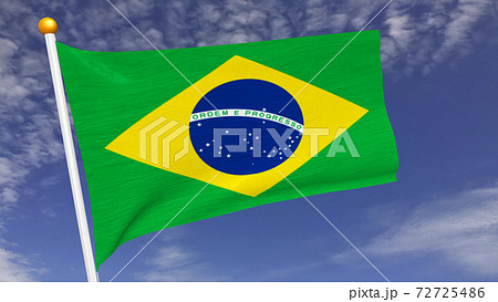 風になびくブラジル国旗のイラスト素材