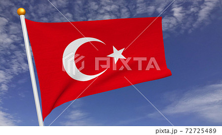 風になびくトルコ国旗のイラスト素材