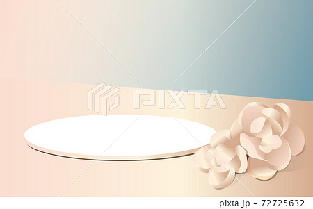 テーブルの上の花とトレーのイラスト素材