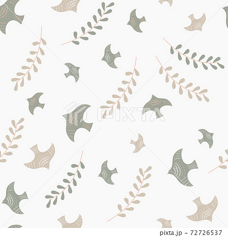 葉っぱと鳥のシームレスパターン 背景素材のイラスト素材