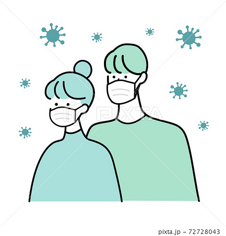 風邪 ウイルス予防のためマスクをする男女のイラストのイラスト素材
