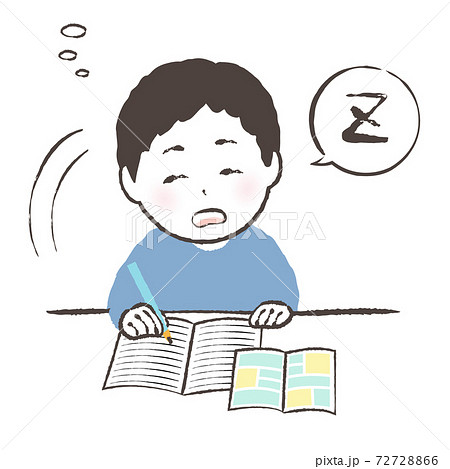 勉強中に居眠りする男の子のイラスト素材