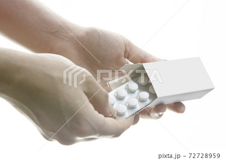 Taking out Tablets From The pillbox by hands mock-up series 72728959