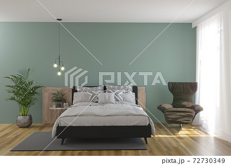 3d rendering of new loft bedroom interior design with green wall 72730349