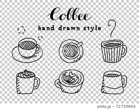 手描きのコーヒーのイラストのセット マグカップ 珈琲 コーヒーカップ カフェ おしゃれ かわいいのイラスト素材 72730668 Pixta