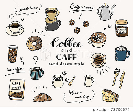 Hand Painted Coffee Cafe Illustration Set Stock Illustration