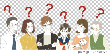 マスクをしている様々な世代の人々 72730976