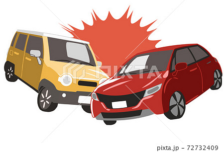 衝突する軽自動車と普通自動車(線無し) 衝突する軽自動車と普通自動車(線無し) 72732409