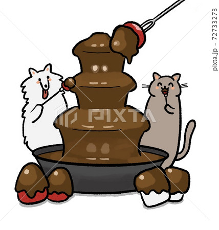 チョコレートフォンデュタワーと動物のイラストのイラスト素材