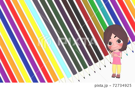色鉛筆で何を描くか考える子どものイラスト素材