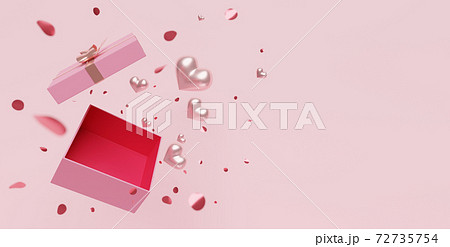 3D of Valentine's hearts with empty open gift box for your products for Happy Women's Day, Mother's Day, Birthday. 72735754