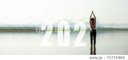 Happy new year start up 2021.  Yoga women lifestyle exercise and pose for healthy life.  72735860