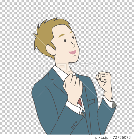 Color illustration material of a man in a suit doing a guts pose 72736073