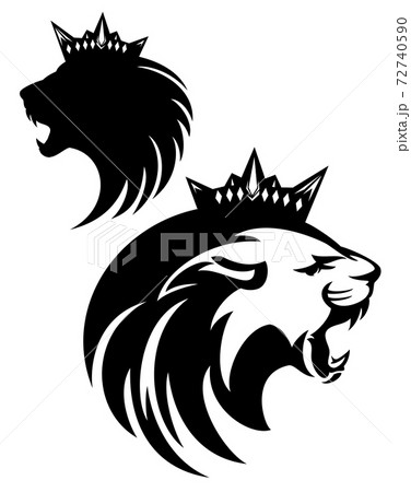 Lion King Wearing Royal Crown Black Vector のイラスト素材